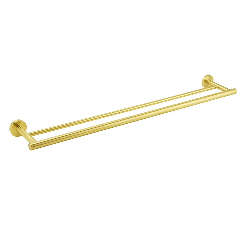 Shower Accessories: Brushed Gold 600mm Long Double Towel Rack Rail Holder Bar Round Stainless Steel
