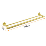 Shower Accessories: Brushed Gold 600mm Long Double Towel Rack Rail Holder Bar Round Stainless Steel