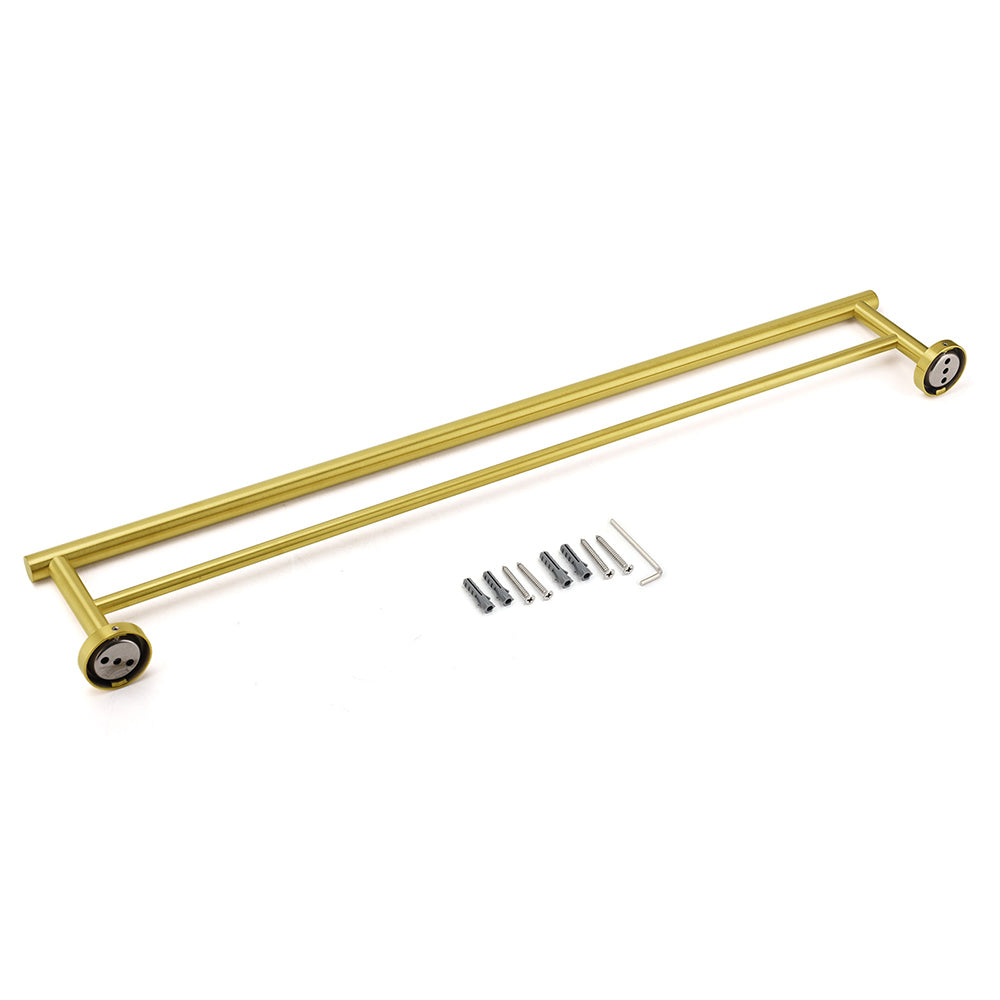 Shower Accessories: Brushed Gold 600mm Long Double Towel Rack Rail Holder Bar Round Stainless Steel