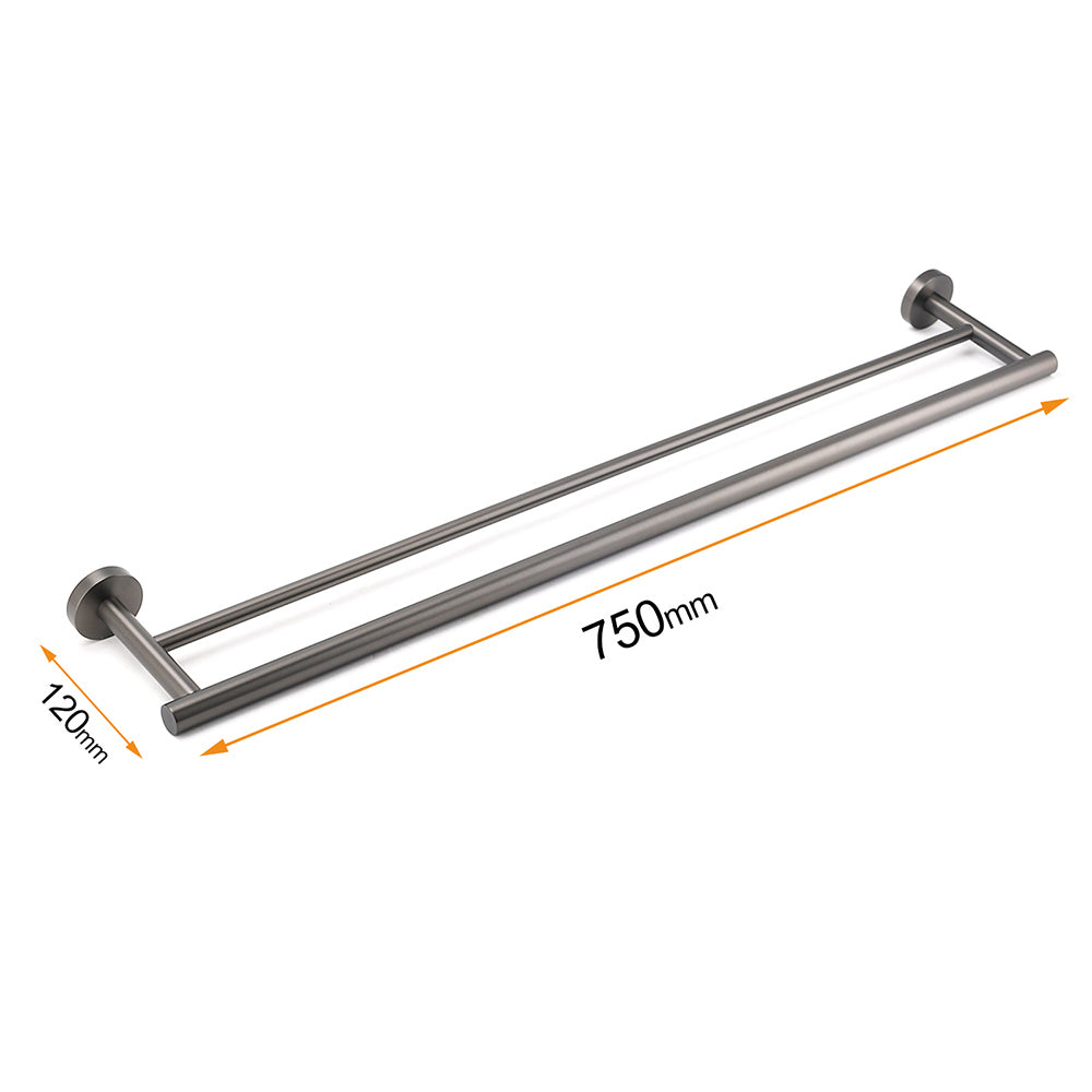 Shower Accessories: Gun Metal Stainless Steel 750mm Double Towel Rack Rail Holder Round Hanger Bar