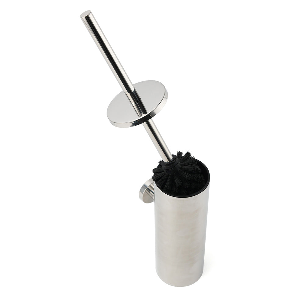 Polished Chrome Silver Round Toilet Brush Wall Mount Holder