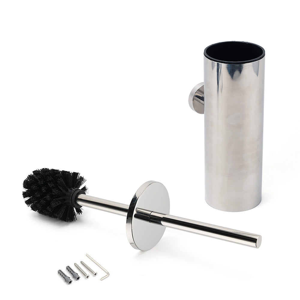 Polished Chrome Silver Round Toilet Brush Wall Mount Holder
