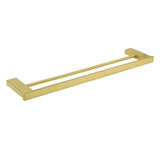 Shower Accessories: Square SUS Double Towel Rail Rack 600mm Brushed Gold Hanger Holder Bar Bathroom