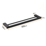 Shower Accessories: Matt Black Cubic Square 600mm Double Towel Rail Rack Hanger Holder Bar Wall Kit