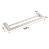 Shower Accessories: Brushed Nickel Square Towel Rail Rack 600mm Double Hanger Holder Bar Bathroom