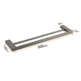 Shower Accessories: Gun Metal Grey Square Strong Towel Rail Rack 600mm Double Hanger Holder Bar Kit