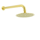 Shower Heads & Screens: WELS Brushed Gold 8" Shower Rainfall Head + 355mm Straight Wall Mounted Arm Set