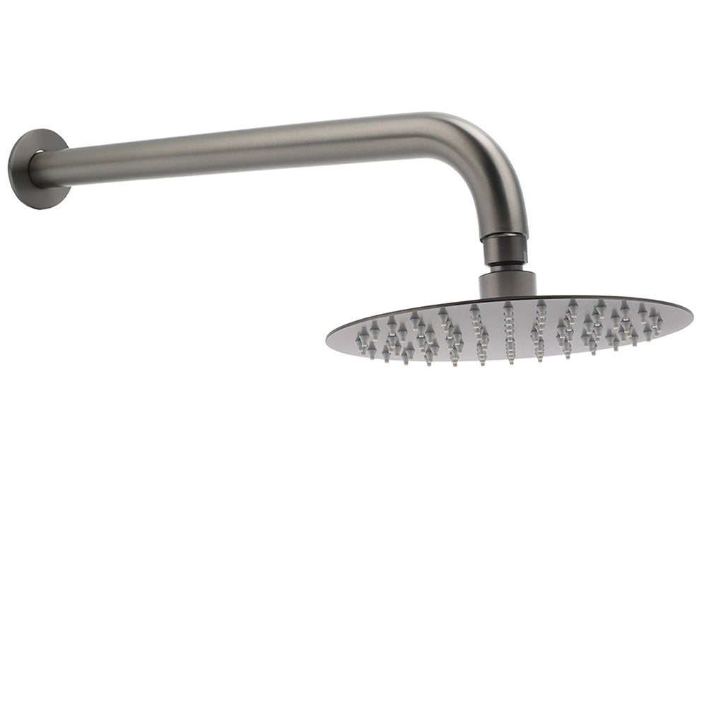 Shower Heads & Screens: WELS Gun Metal Round 8" Rain Shower Head 400mm Straight Wall Mounted Arm Bath Set