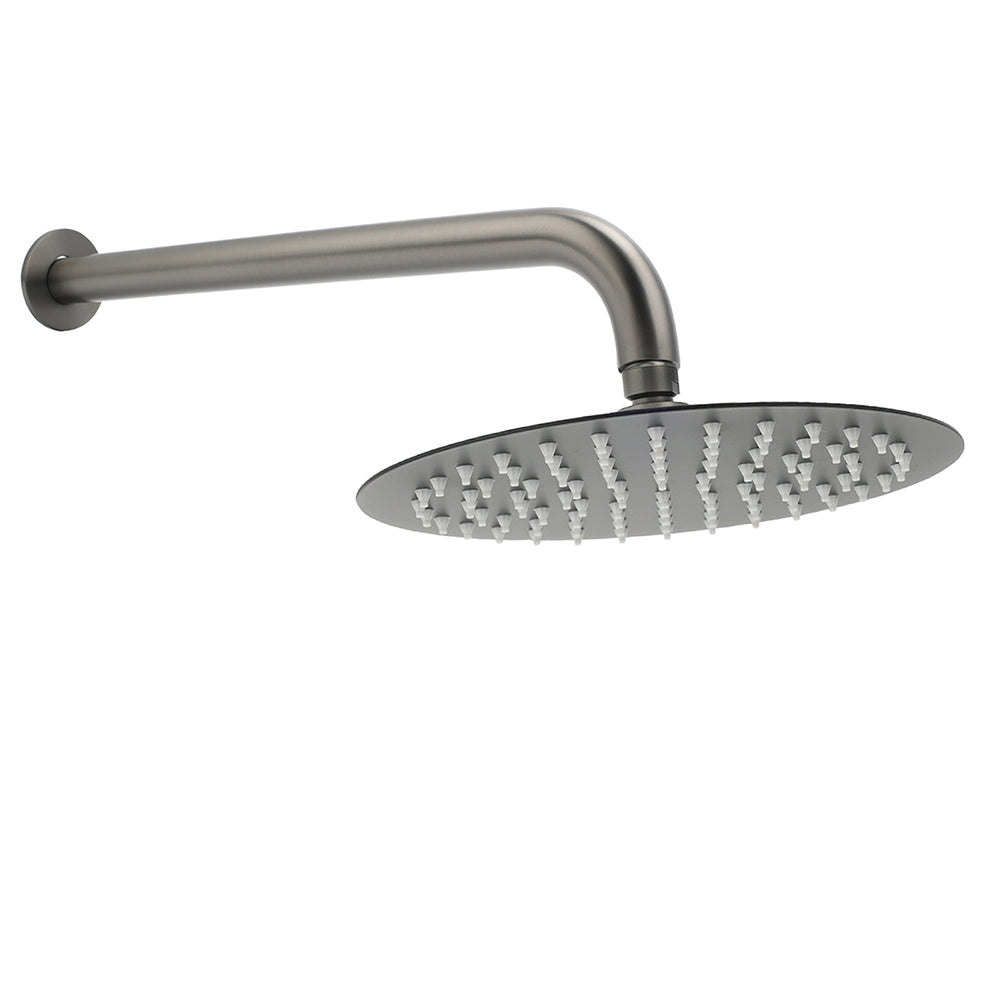 Shower Heads & Screens: WELS Gun Metal Round 10" Rain Shower Head 400mm Straight Wall Mounted Arm Bath Set