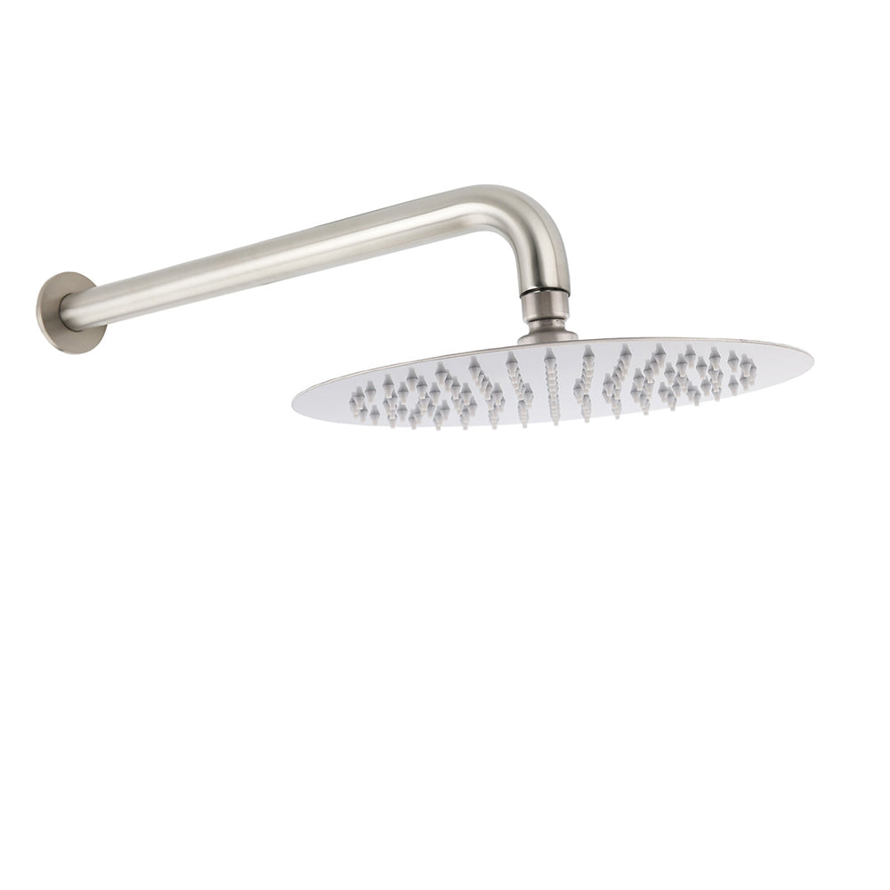 Shower Heads & Screens: WELS Brushed Nickel Round 10" Rain Shower Head Straight Wall Mount Arm Mixer Set