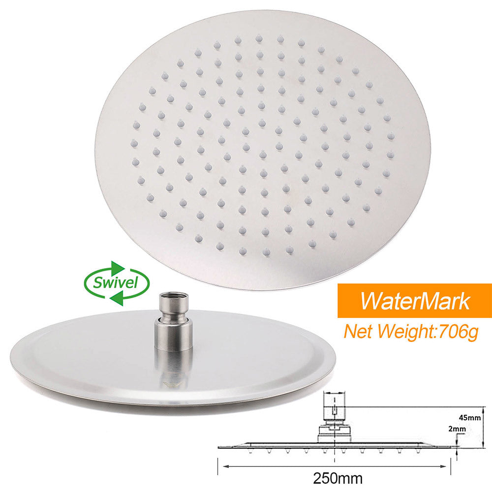 Shower Heads & Screens: WELS Brushed Nickel Round 10" Rain Shower Head Straight Wall Mount Arm Mixer Set