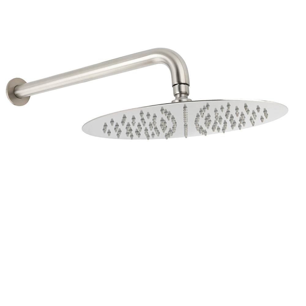 Shower Heads & Screens: WELS Brushed Nickel Round 12" Rain Shower Head Straight Wall Mount Arm Mixer Set