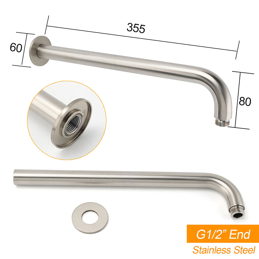 Shower Heads & Screens: WELS Brushed Nickel Round 12" Rain Shower Head Straight Wall Mount Arm Mixer Set