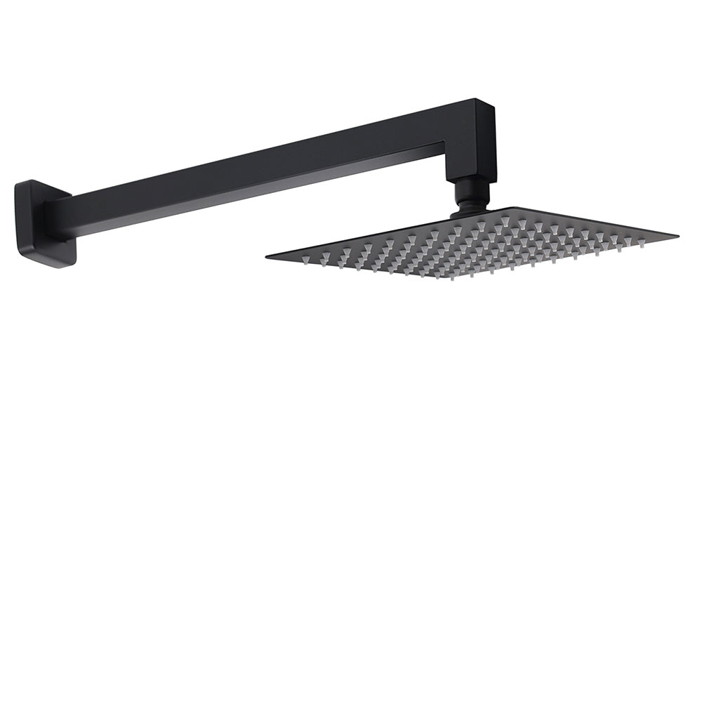 Shower Heads & Screens: Matt Black Square 8" Rainfall Shower Head & 400mm Brass Straight Wall Mount Arm Set
