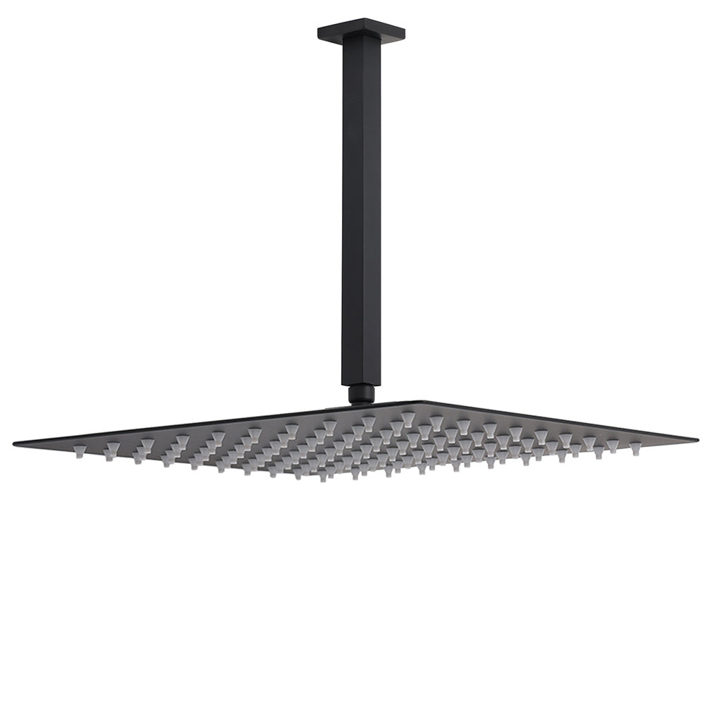 Shower Heads & Screens: Matt Black 16" Large Rainfall Shower Head 300mm Ceiling Dropper Arm Square Mixer Taps