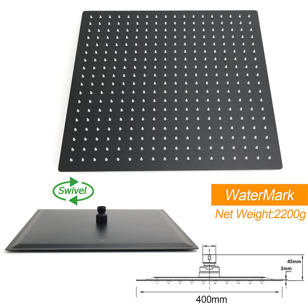 Shower Heads & Screens: Matt Black 16" Large Rainfall Shower Head 300mm Ceiling Dropper Arm Square Mixer Taps