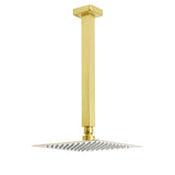 Shower Heads & Screens: WELS Brushed Gold Square 8" Rain Shower Head 300mm Brass Ceiling Dropper Arm Set