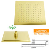 Shower Heads & Screens: Brushed Gold Square 10" Rainfall Shower Head 30cm Ceiling Dropper Extension Arm Set