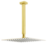 Shower Heads & Screens: Brushed Gold Square 12" Rainfall Shower Head 30cm Ceiling Dropper Extension Arm Set