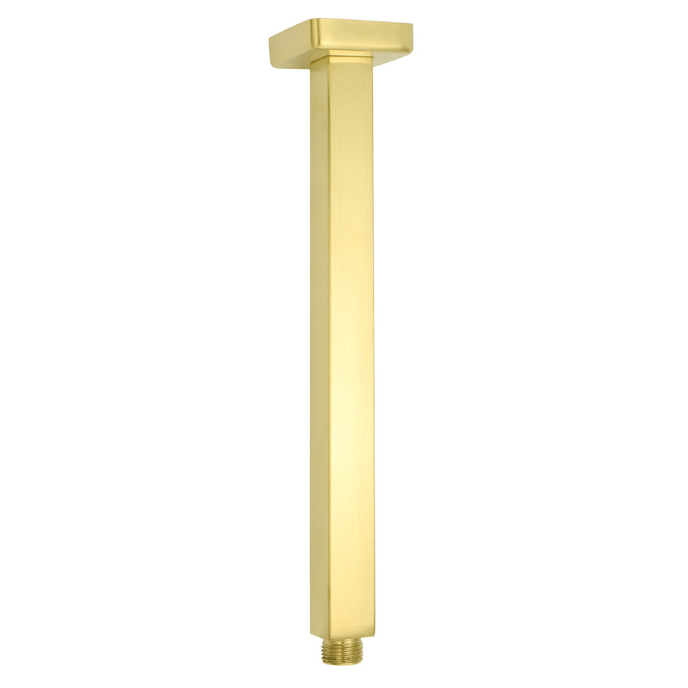 Brushed Gold Square 12" Rainfall Shower Head 30cm Ceiling Dropper Extension Arm Set