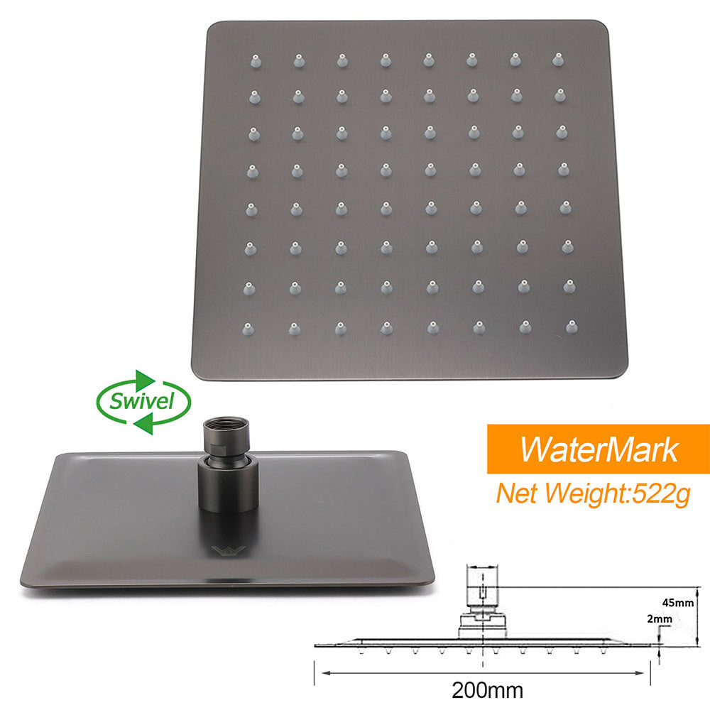 Gun Metal Square 8" Rainfall Shower Head 300mm Ceiling Dropper Arm Bath Set WELS