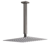 Gun Metal Square 12" Rainfall Shower Head 300mm Ceiling Dropper Arm Bath Set WELS