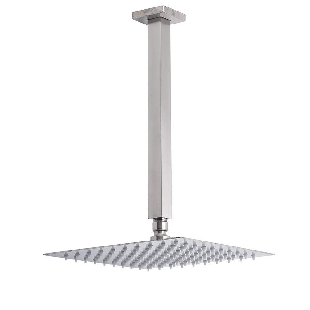 Shower Heads & Screens: Brushed Nickel Square 10" Rain Shower Head 300mm Brass Ceiling Dropper Arm Set
