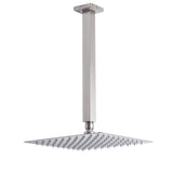 Shower Heads & Screens: Brushed Nickel Square 10" Rain Shower Head 300mm Brass Ceiling Dropper Arm Set