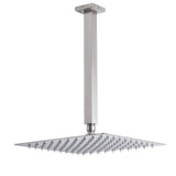 Shower Heads & Screens: Brushed Nickel Square 12" Rain Shower Head 300mm Brass Ceiling Dropper Arm Set