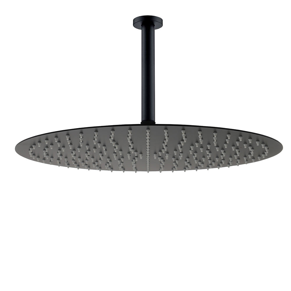 Shower Heads & Screens: Matt Black Round 16" Extra Large Rain Shower Head 300mm Ceiling Dropper Arm Set