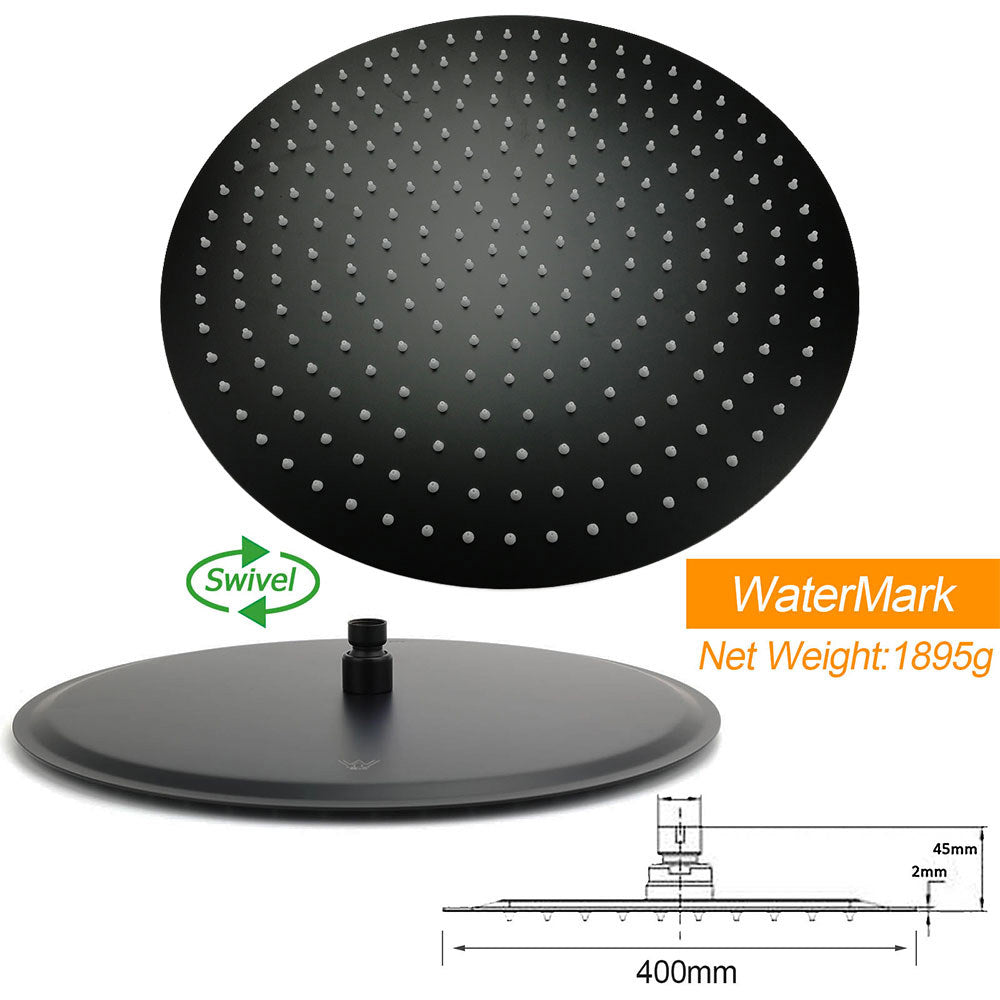 Shower Heads & Screens: Matt Black Round 16" Extra Large Rain Shower Head 300mm Ceiling Dropper Arm Set
