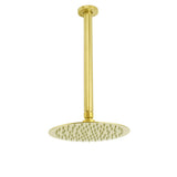 Shower Heads & Screens: Brushed Gold 8" Round Thin Shower Rain Head 300mm Ceiling Dropper Arm Bath Set