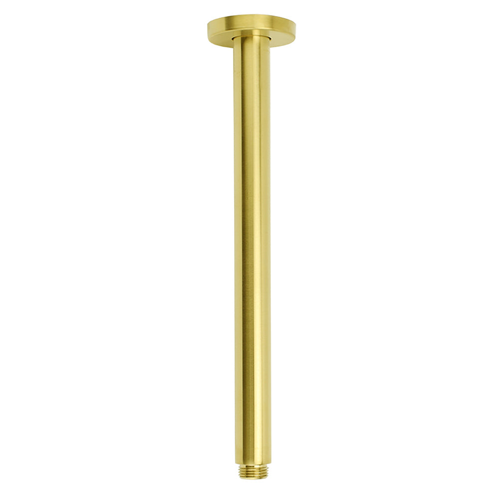 Brushed Gold 8" Round Thin Shower Rain Head 300mm Ceiling Dropper Arm Bath Set