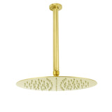 Shower Heads & Screens: WELS 12" Round Stainless Steel Shower Head Extension Ceiling Arm Set Brushed Gold
