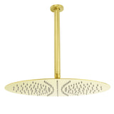 Shower Heads & Screens: WELS 16" Round Stainless Steel Shower Head Extension Ceiling Arm Set Brushed Gold