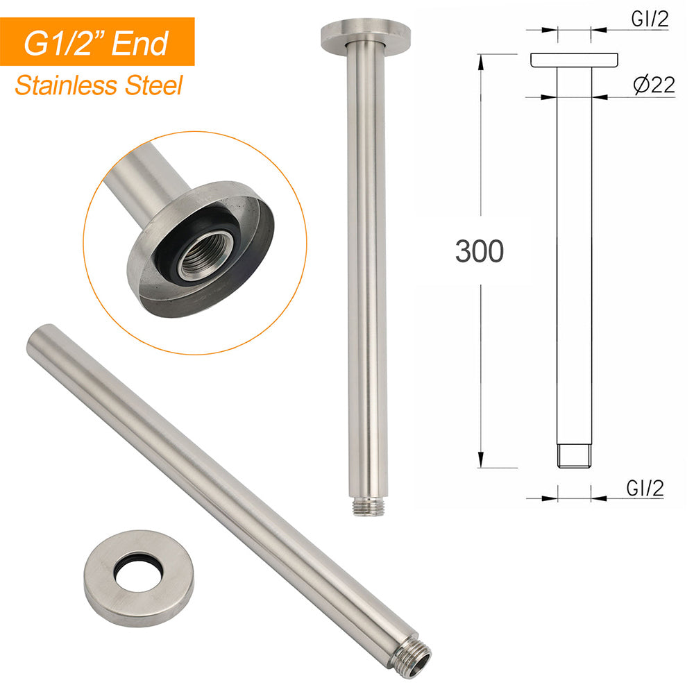 Shower Heads & Screens: Brushed Nickel Bath Round 30cm Shower Ceiling Brass Extension Dropper Arm