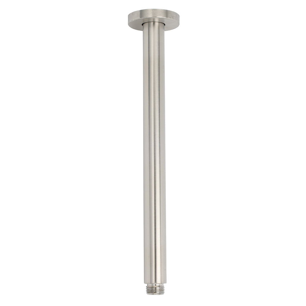Brushed Nickel Round 10" Shower Rain Head + 300mm Brass Ceiling Dropper Arm Set