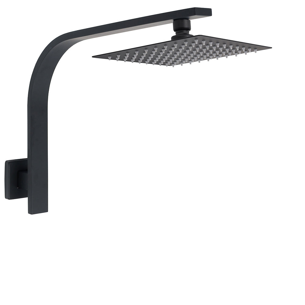 Shower Heads & Screens: Matt Black 8" Square Thin Rain Shower Head Brass Gooseneck Wall Arm Watermark