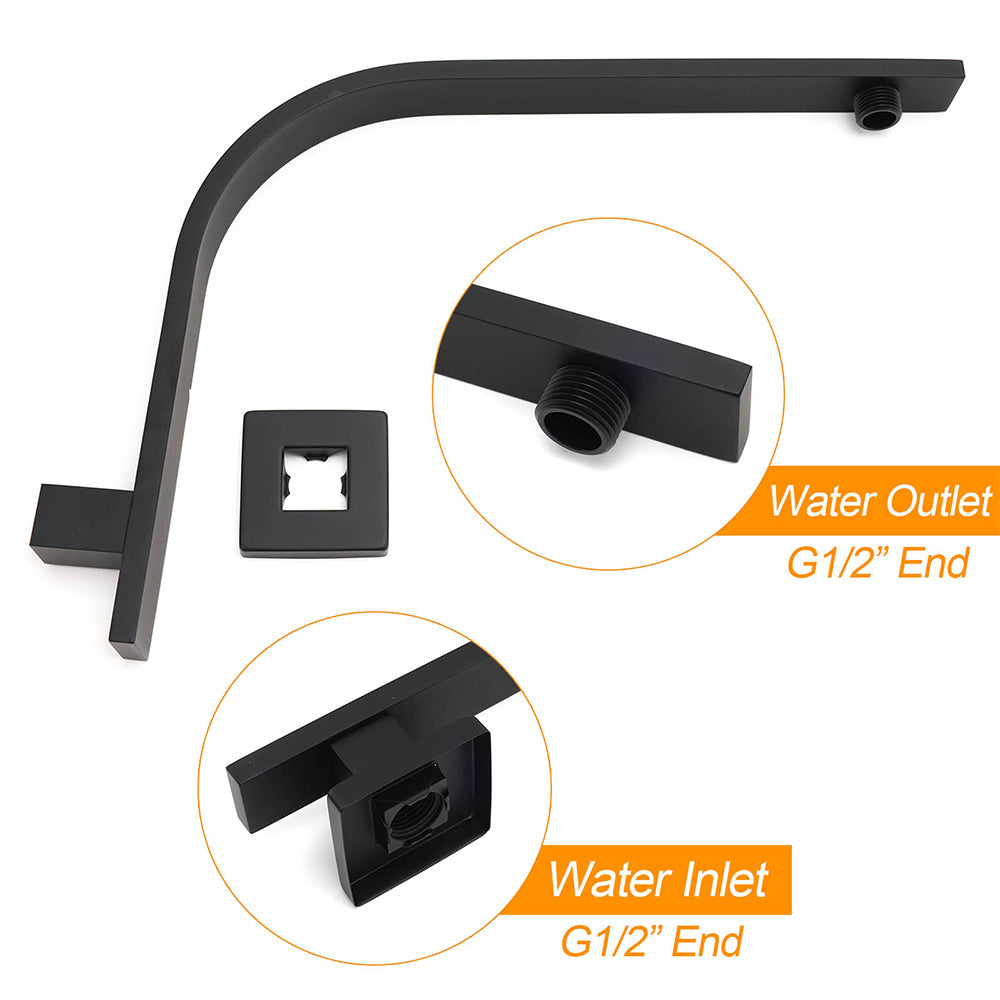 Shower Heads & Screens: Matt Black 8" Square Thin Rain Shower Head Brass Gooseneck Wall Arm Watermark