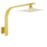 Shower Heads & Screens: WELS Brushed Gold Square 8" Slim Rain Shower Head Brass Wall Gooseneck Arm Set