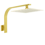 Shower Heads & Screens: WELS Brushed Gold 10" Square SUS Shower Head + Brass Gooseneck Wall Arm Set