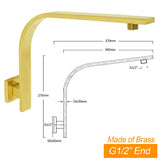 Shower Heads & Screens: WELS Brushed Gold 10" Square SUS Shower Head + Brass Gooseneck Wall Arm Set