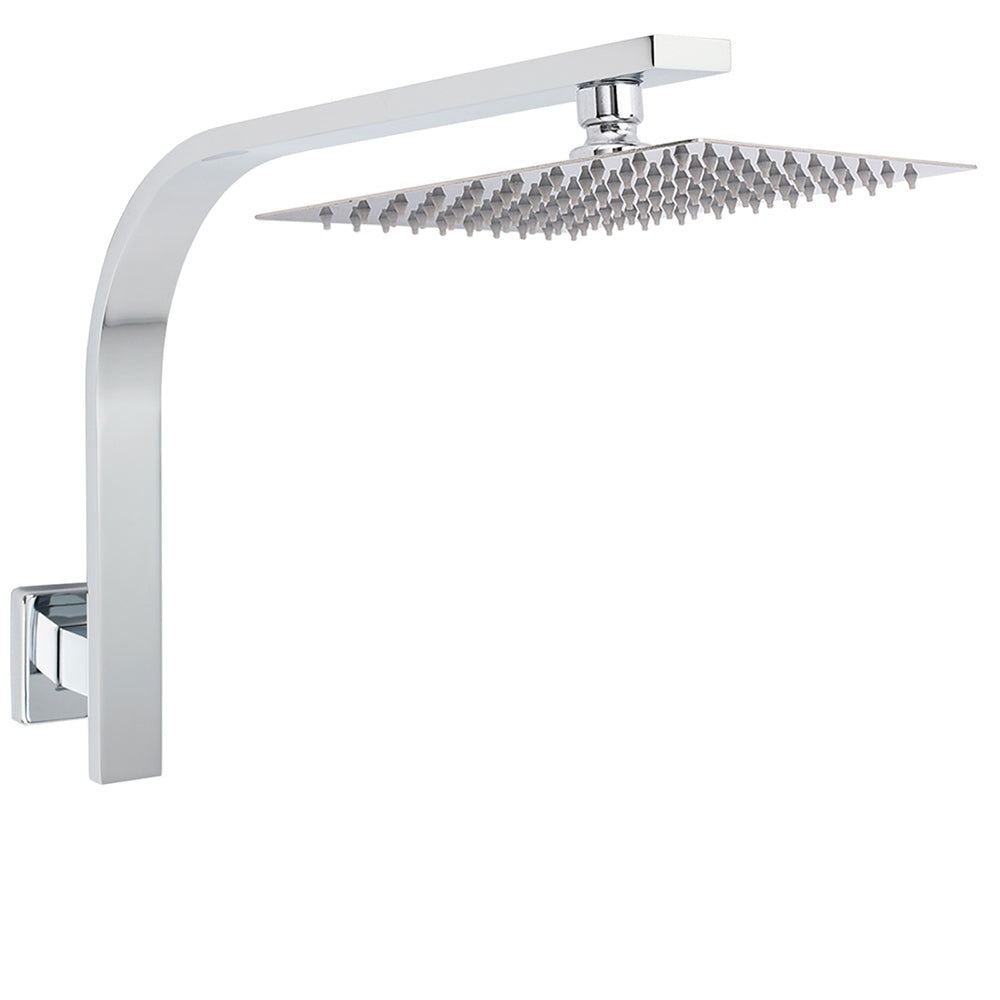 Shower Heads & Screens: WELS Chrome 8" 200mm SUS Square Rainfall Shower Head Brass Gooseneck Wall Arm Set