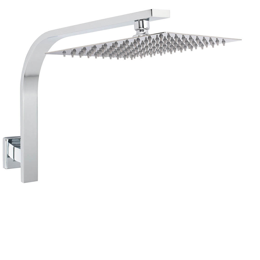 Shower Heads & Screens: WELS Chrome Square 10" Thin Rainfall Shower Head + Brass Gooseneck Wall Arm Set