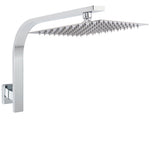 Shower Heads & Screens: WELS Chrome Square 10" Thin Rainfall Shower Head + Brass Gooseneck Wall Arm Set