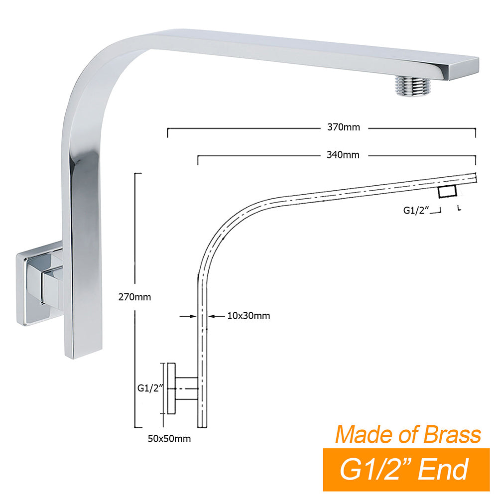 Shower Heads & Screens: Chrome Square 12" Large Rainfall Shower Head Rose Brass Gooseneck Wall Arm Set