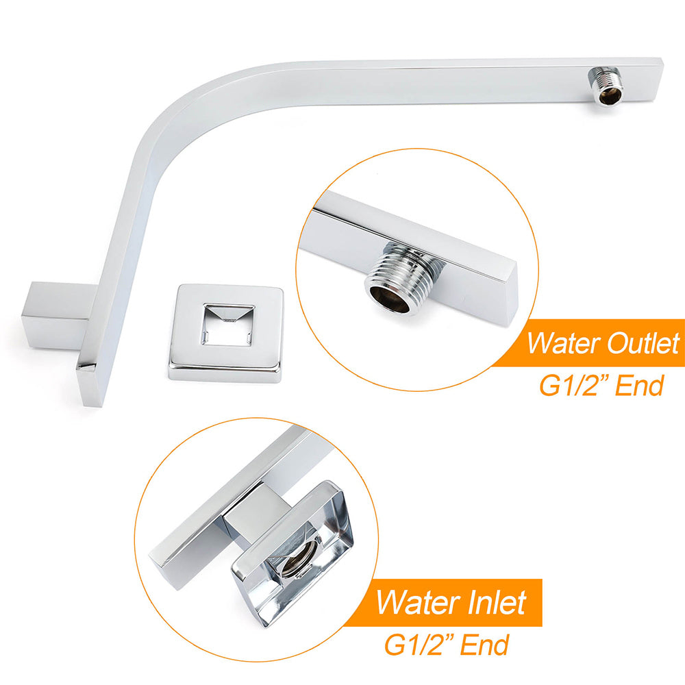 Shower Heads & Screens: Chrome Square 12" Large Rainfall Shower Head Rose Brass Gooseneck Wall Arm Set