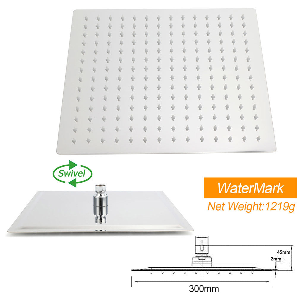Shower Heads & Screens: Chrome Square 12" Large Rainfall Shower Head Rose Brass Gooseneck Wall Arm Set