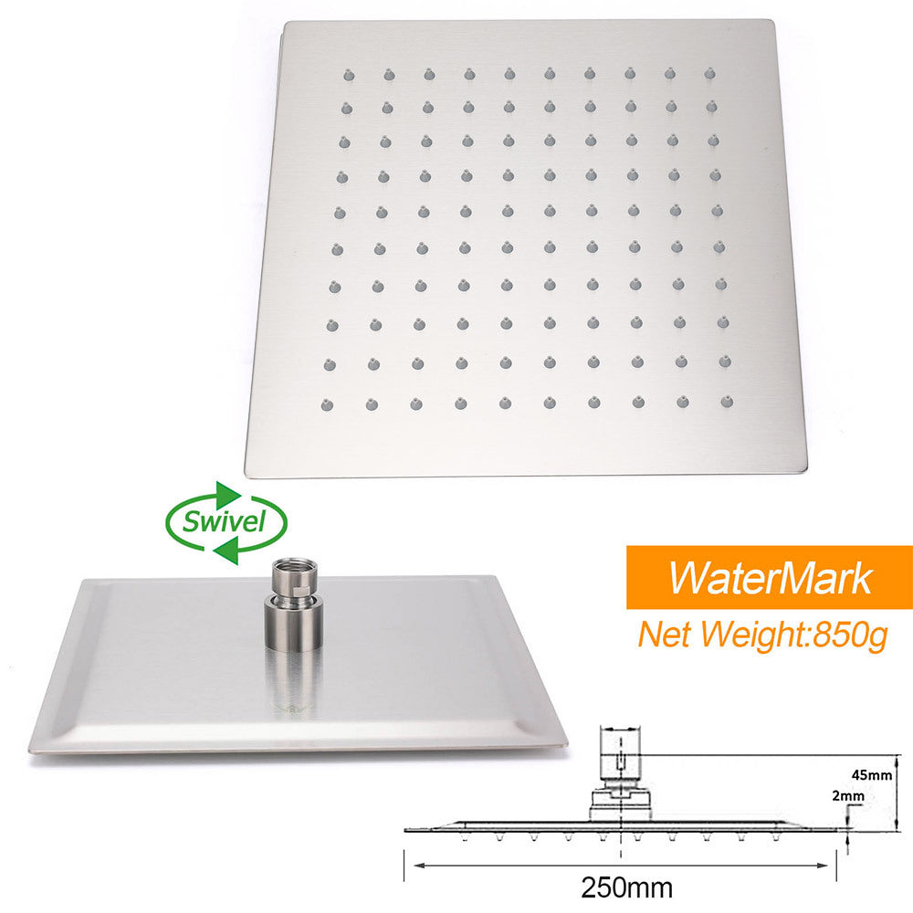 Shower Heads & Screens: Brushed Nickel Silver Square 10" Rain Shower Head & Brass Gooseneck Wall Arm Set