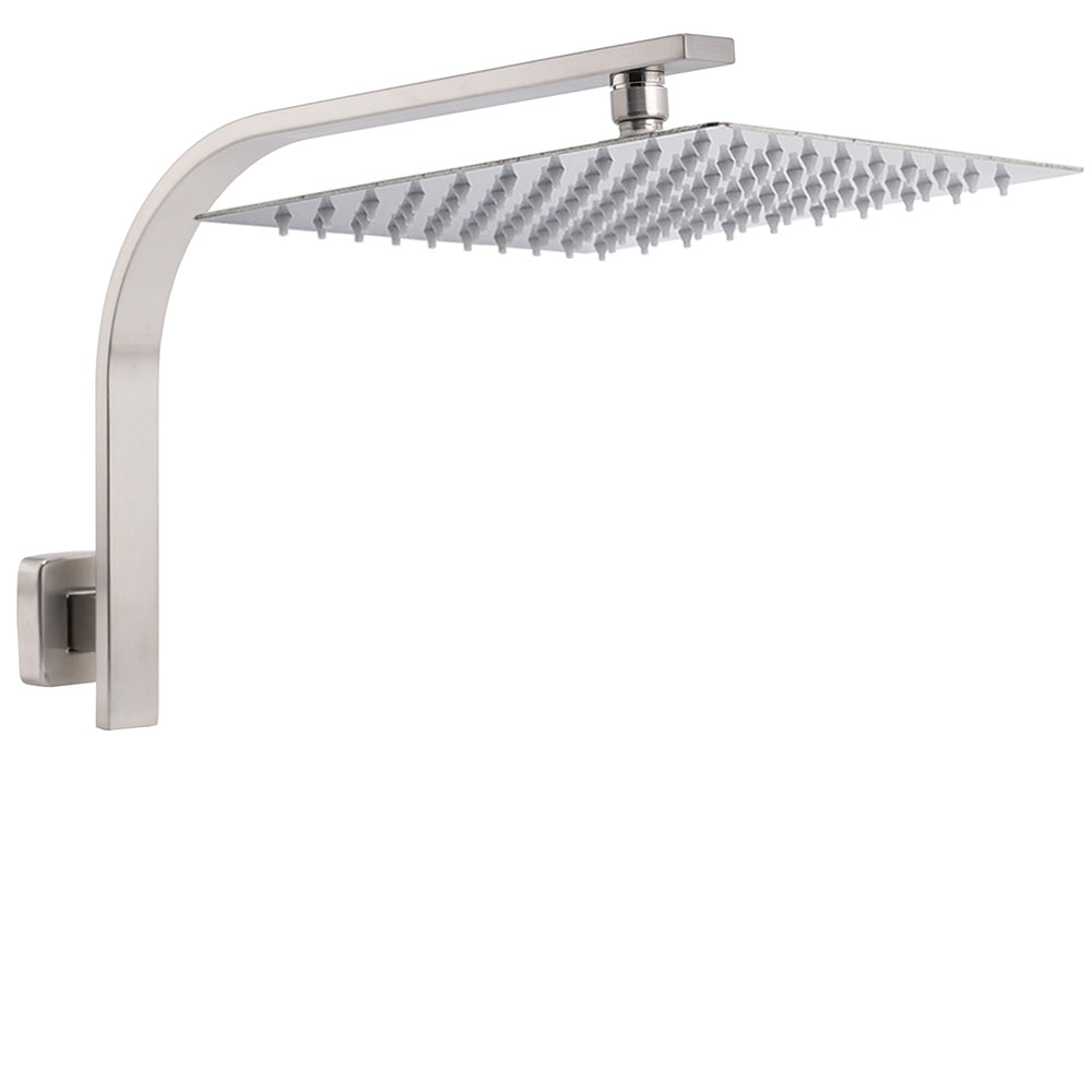 Shower Heads & Screens: Brushed Nickel Silver Square 12" Rain Shower Head & Brass Gooseneck Wall Arm Set